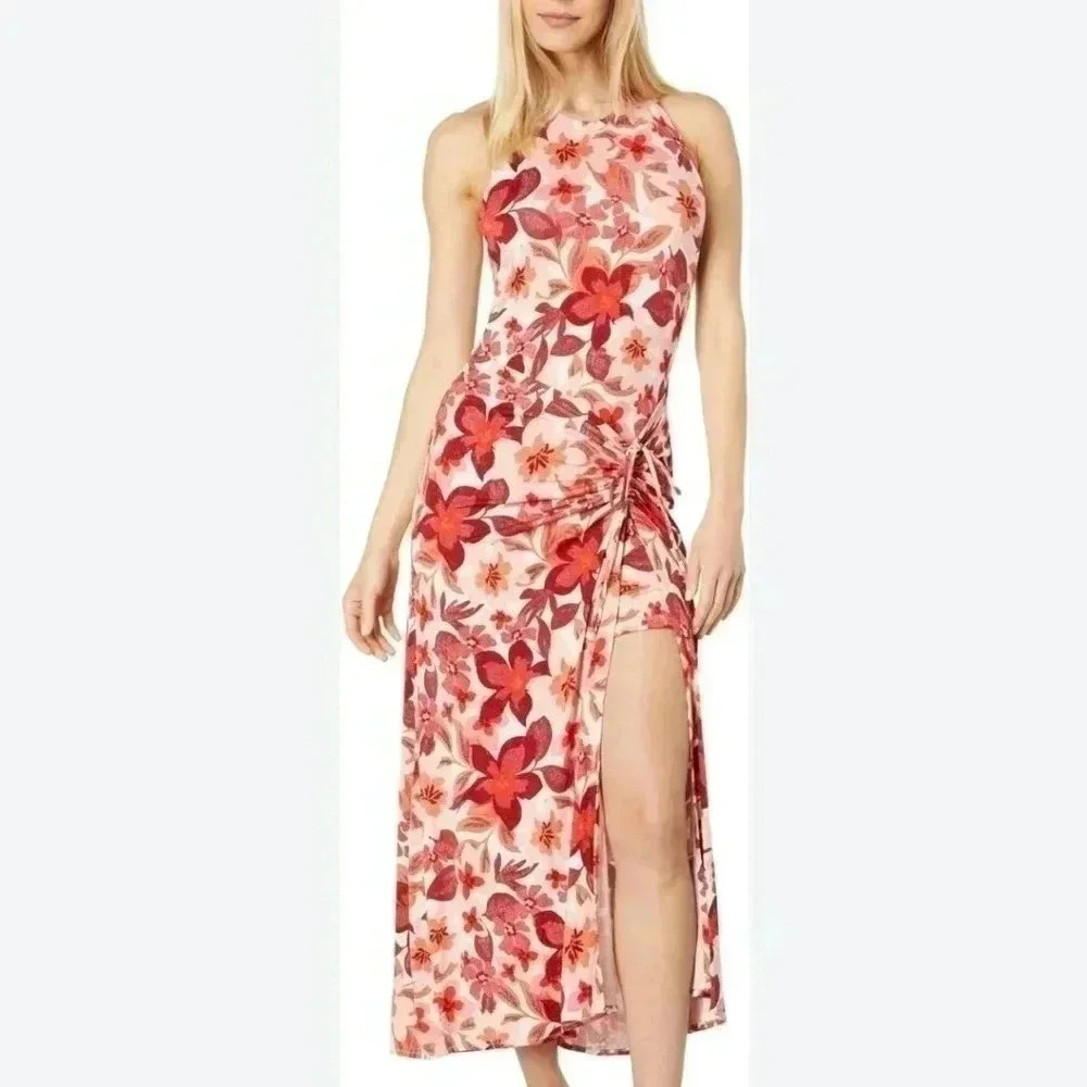 NWT Free People Dress Mimi Printed Floral Tropical Midi Cinch Slit Size Small - Picture 1 of 9